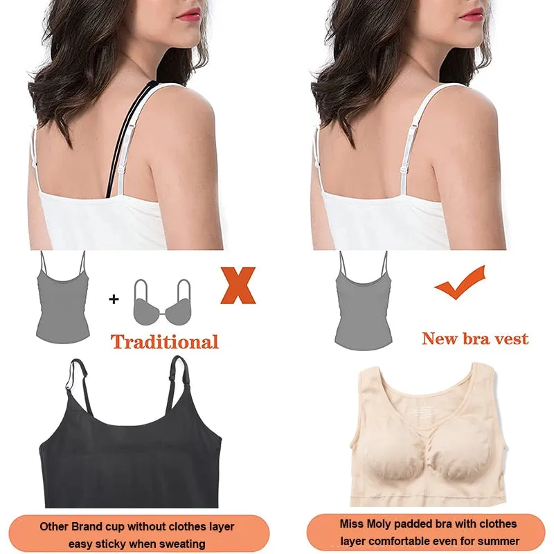 Tank Top Shapewear with Built in Bra Shelf Bra Casual Wide Strap Basic Camisole Sleeveless Top Shaper with Removable Bra