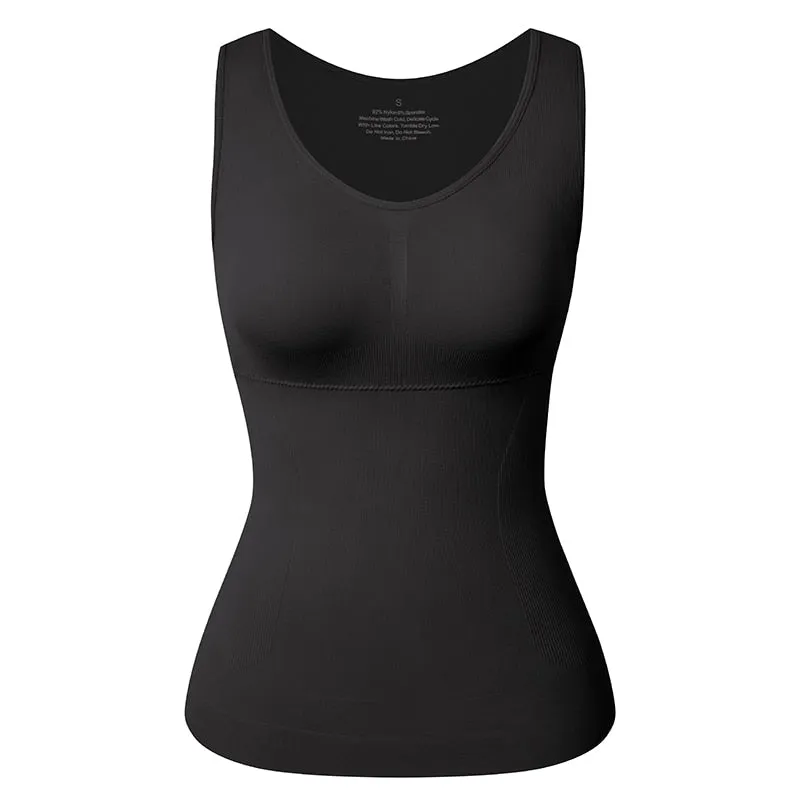 Tank Top Shapewear with Built in Bra Shelf Bra Casual Wide Strap Basic Camisole Sleeveless Top Shaper with Removable Bra