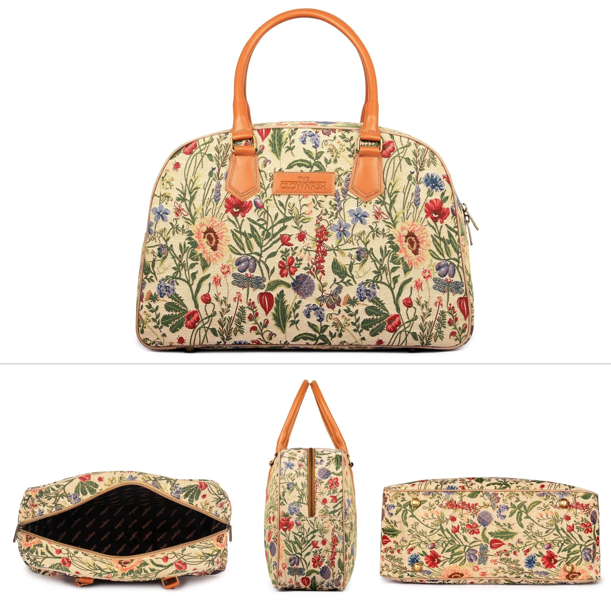 The Clownfish Flora Tapestry Fabric 27 L Women's Duffle Travel Cabin Luggage Bag (Flax)