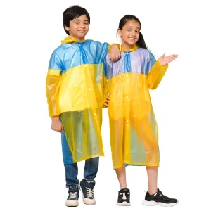 THE CLOWNFISH Puddle Jumper Series Unisex Kids Waterproof Single Layer PVC Longcoat/Raincoat with Adjustable Hood. Age-4-5 Years (Blue)