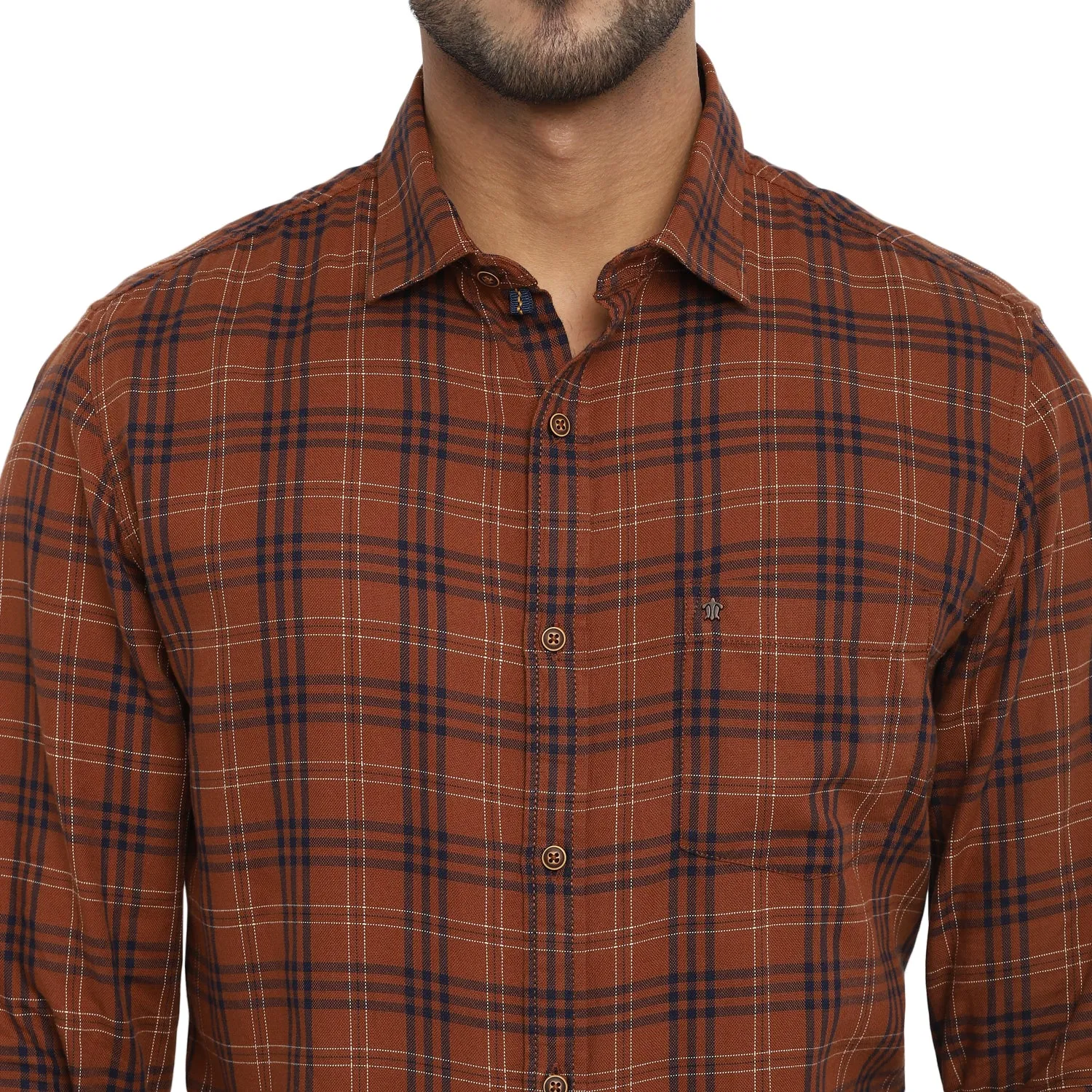 Turtle Men Brown Cotton Checked Slim Fit Shirts