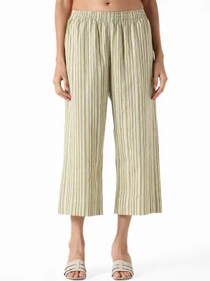 Utsa Green Striped Straight Pants