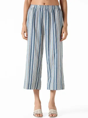 Utsa Indigo and White Striped Straight Pants