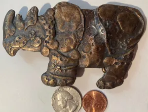 Vintage 1975 Metal Belt Buckle, Rhinoceros, Rhino, Hippo, Nature, Wildlife, Nice Western Design, 4 1/4" x 2 1/2", Heavy Duty, Quality