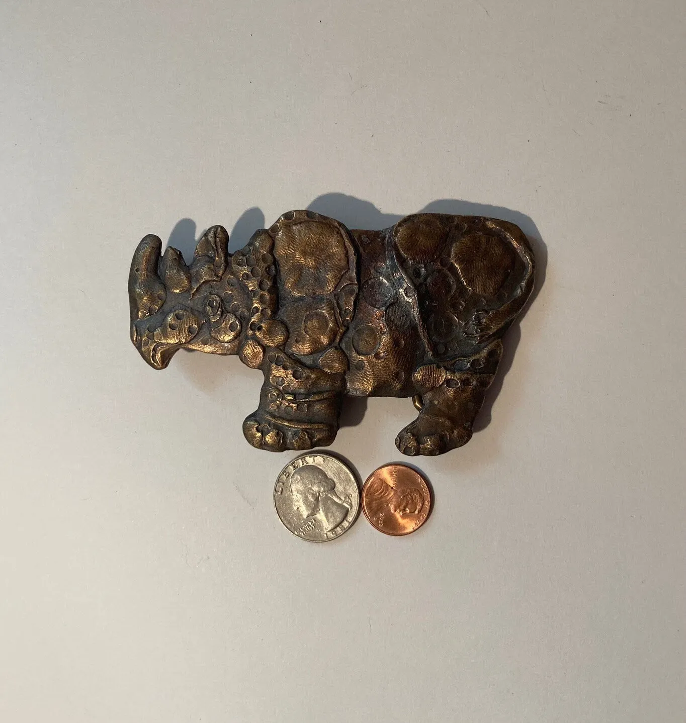 Vintage 1975 Metal Belt Buckle, Rhinoceros, Rhino, Hippo, Nature, Wildlife, Nice Western Design, 4 1/4" x 2 1/2", Heavy Duty, Quality