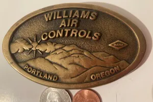 Vintage 1983 Metal Belt Buckle, Williams Air Controls, Portland, Oregon, Made in USA, Quality, Heavy Duty, Fashion, Belts, Shelf Display