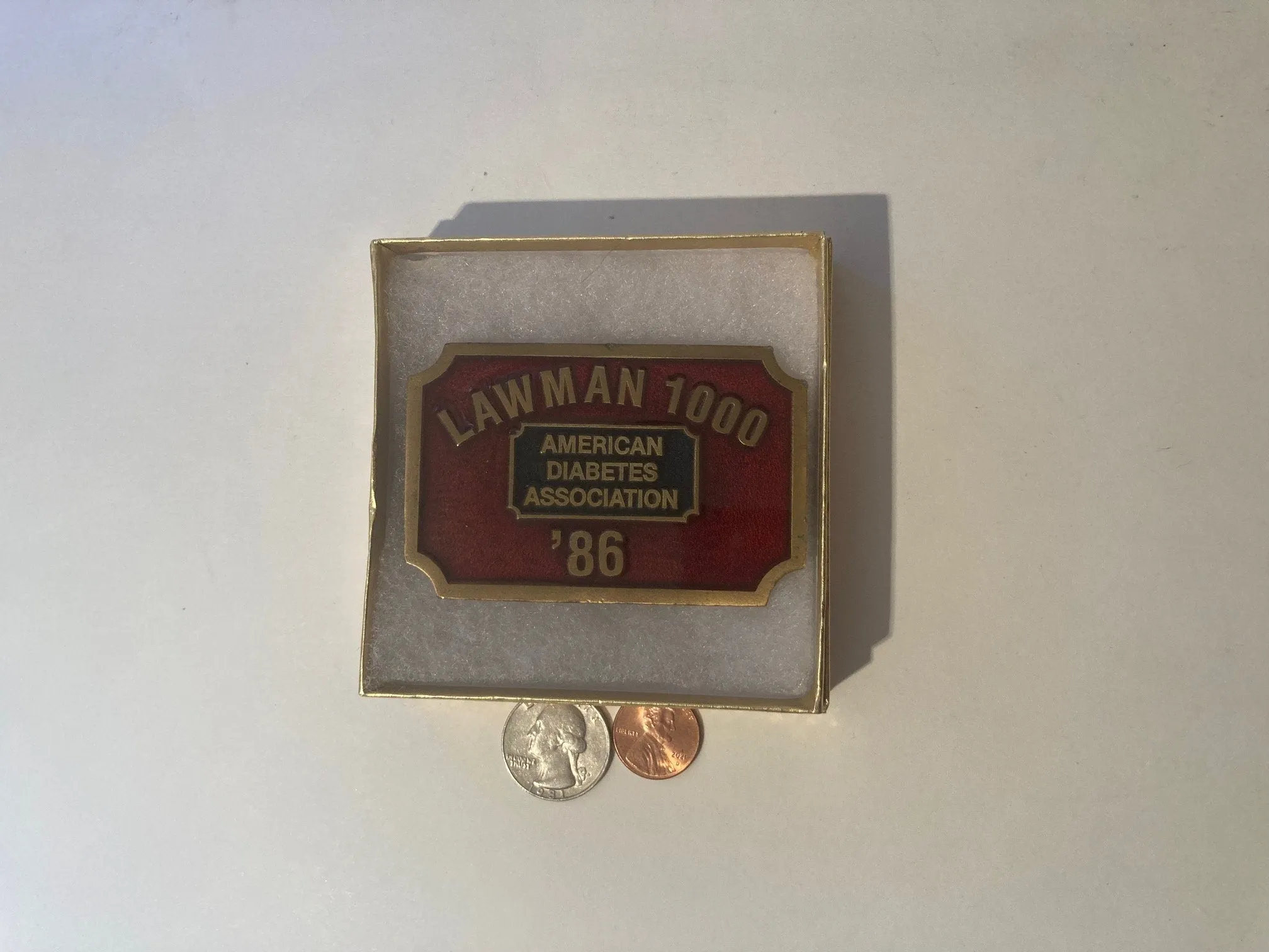 Vintage 1986 Metal Belt Buckle, Brass, Enamel, Lawman 1000, American Diabetes Association, 3 1/4" x 2", Heavy Duty, Quality, Thick Metal