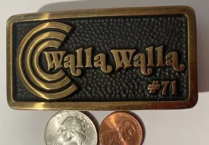 Vintage 1988 Metal Brass Belt Buckle, Walla Walla, 71, Fun, Nice Design, Heavy Duty, Quality, Fashion, Belts, Shelf Display, Free Shipping