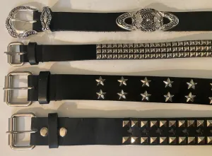 Vintage Lot of 4 Assorted Leather Belts, Rhinestones, Studs, Unique, Nice Good Leather Designs, Country & Western, Western Wear, Resell