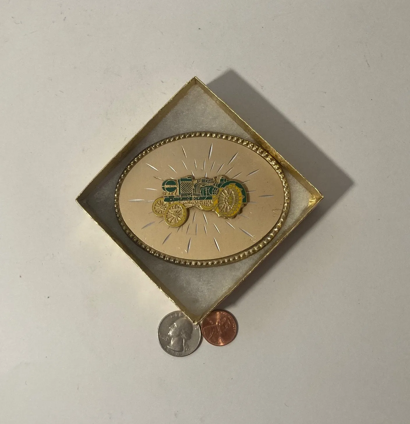 Vintage Metal Belt Buckle, Brass, Tractor, John Deere, Waterloo Boy, Farming, AG, Nice Western Style Design, 3 3/4" x 2 3/4", Heavy Duty