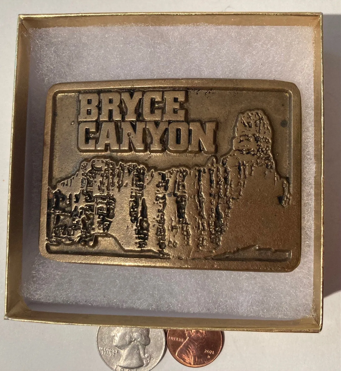 Vintage Metal Belt Buckle, Bryce Canyon, National Park, Nice Design, 3" x 2 1/4", Heavy Duty, Quality, Thick Metal, Made in USA, For Belts