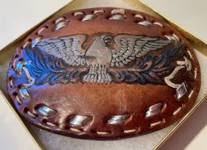 Vintage Metal Belt Buckle, Leather, Eagle, Nature, Wildlife, Heavy Duty, Quality, Thick Metal, Made in USA, 3 1/2" x 2 3/4", For Belts