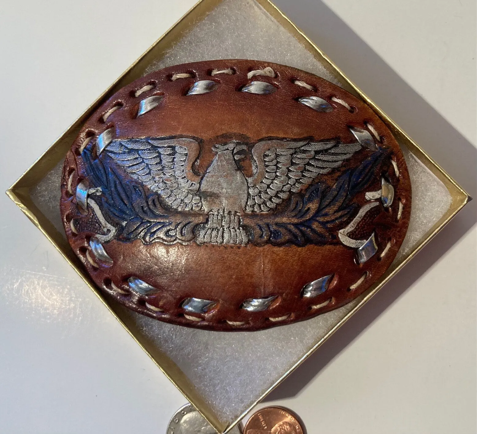 Vintage Metal Belt Buckle, Leather, Eagle, Nature, Wildlife, Heavy Duty, Quality, Thick Metal, Made in USA, 3 1/2" x 2 3/4", For Belts