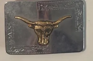 Vintage Metal Belt Buckle, Longhorn Steer Cattle, Heavy Duty, Quality, Made in USA, For Belts, Fashion