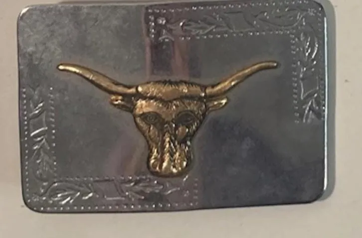 Vintage Metal Belt Buckle, Longhorn Steer Cattle, Heavy Duty, Quality, Made in USA, For Belts, Fashion