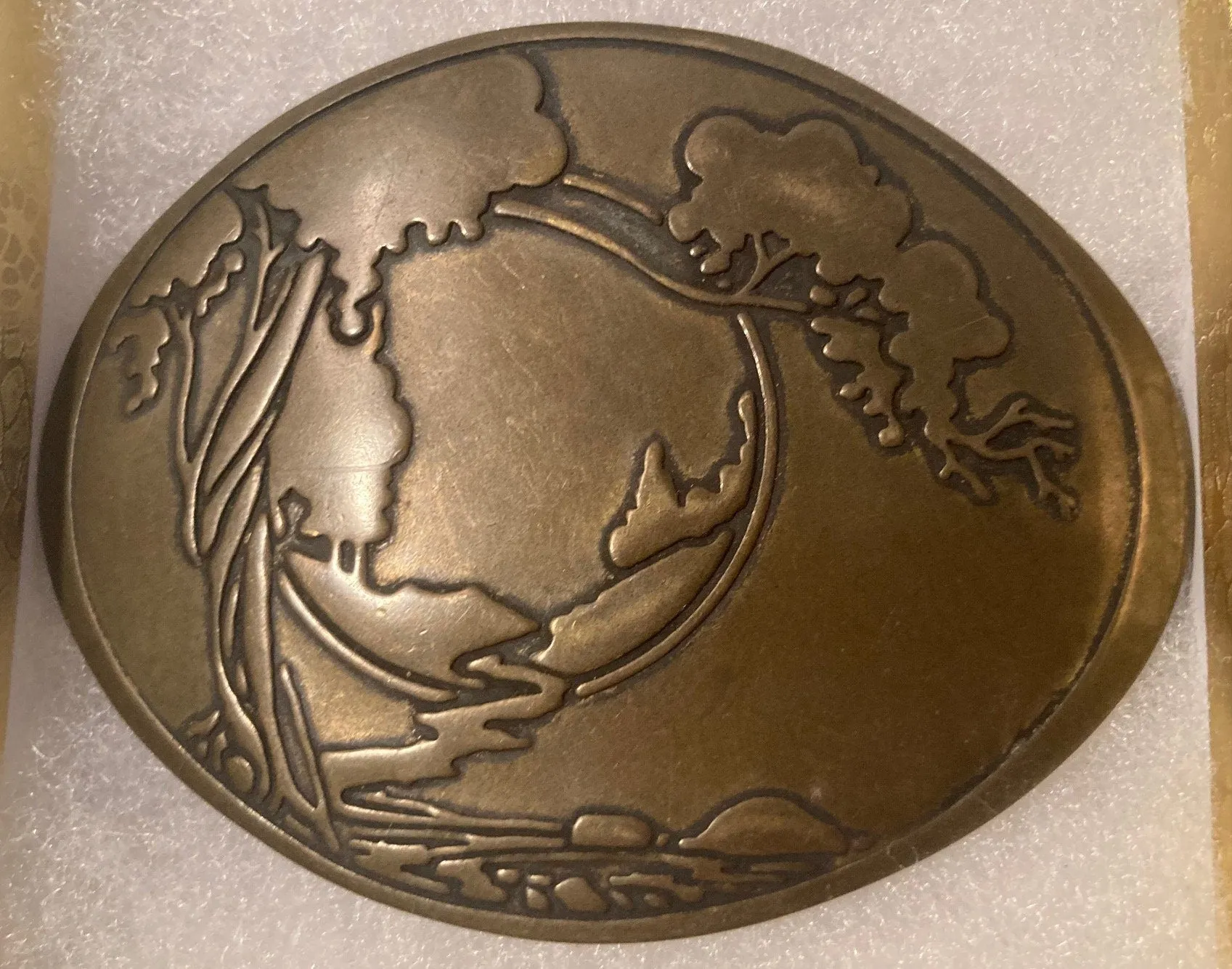 Vintage Metal Belt Buckle, Nice Earth, World, Trees Design, Nice Western Design, 3 1/2" x 2 1/2", Heavy Duty, Quality