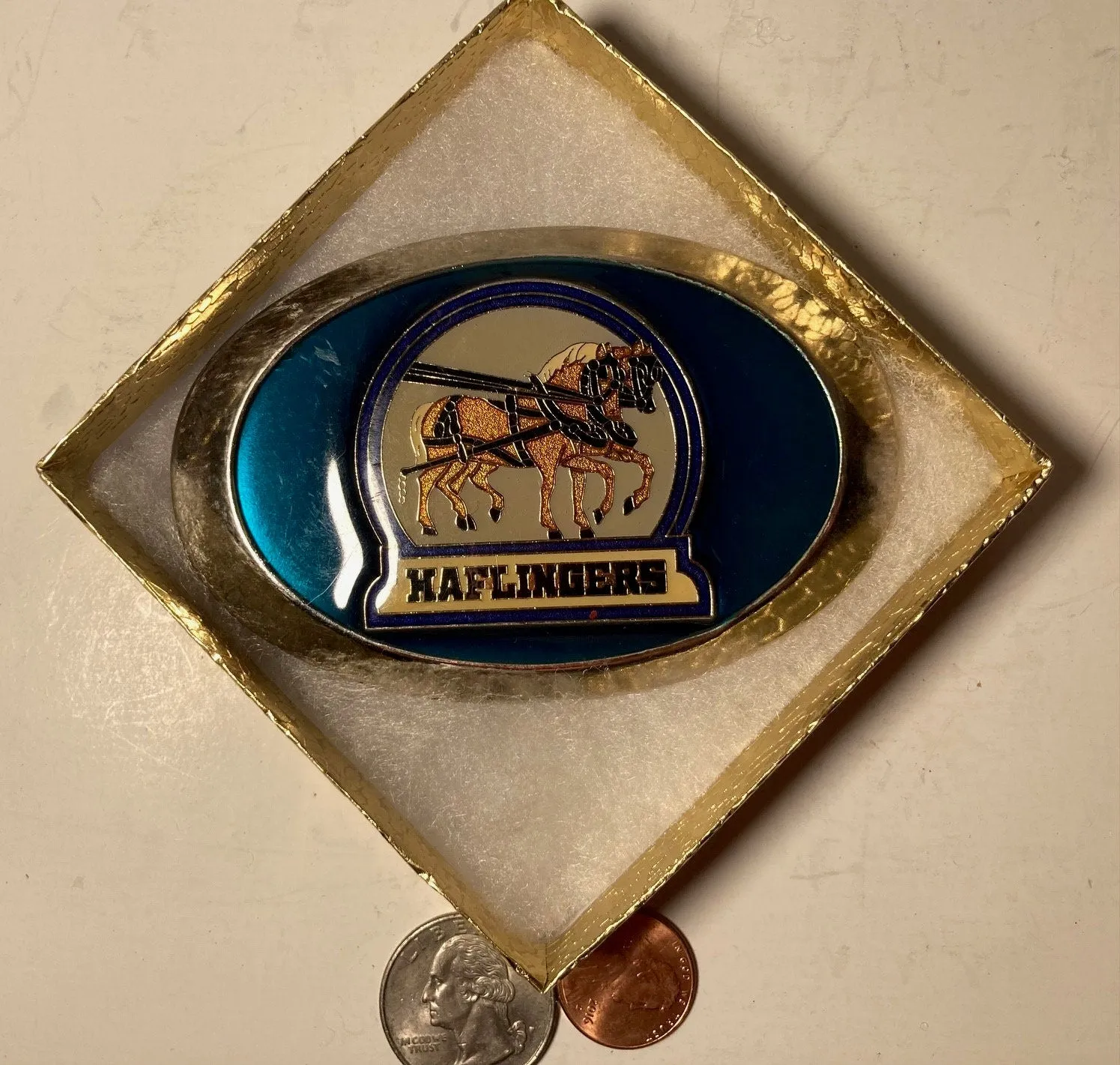 Vintage Metal Belt Buckle, Nice Enamel Design, Haflingers, Horses, Halflinger, Nice Design, 3 3/4" x 2 1/2", Heavy Duty, Quality