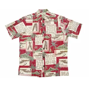 Vintage Style Canoe Red Hawaiian Shirt