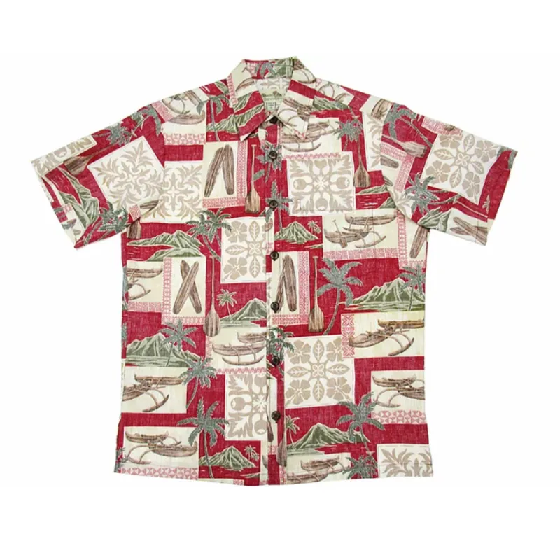 Vintage Style Canoe Red Hawaiian Shirt