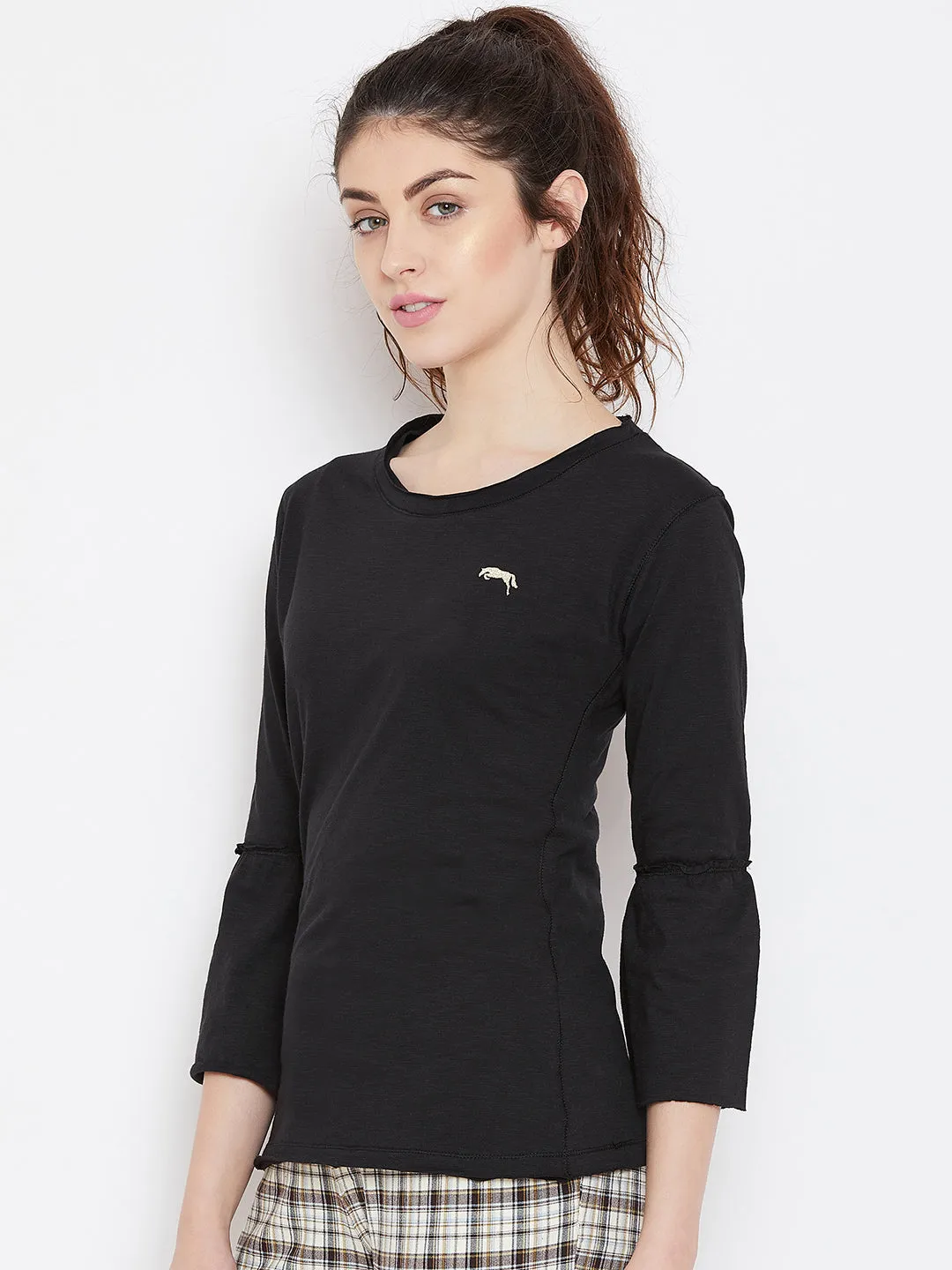 Women Black Solid Casual Tops