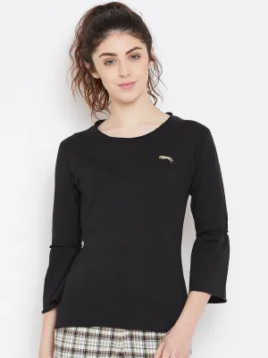 Women Black Solid Casual Tops