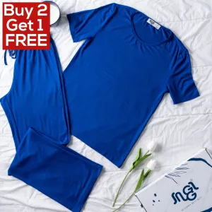 Women summer pajama set Royal blue shirt   Pants