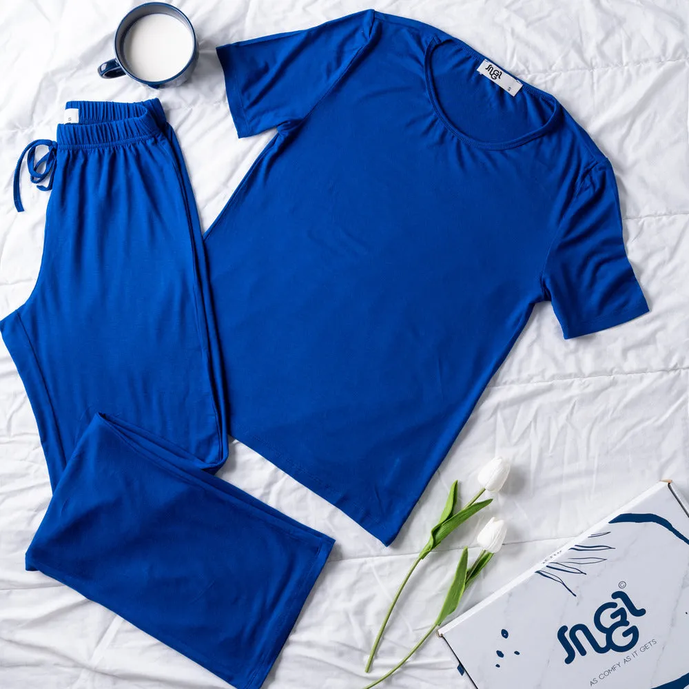 Women summer pajama set Royal blue shirt   Pants