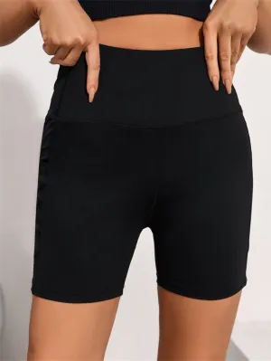 Women's High Stretch Breathable Yoga Sports Shorts Soft High Waist Shorts With Pocket