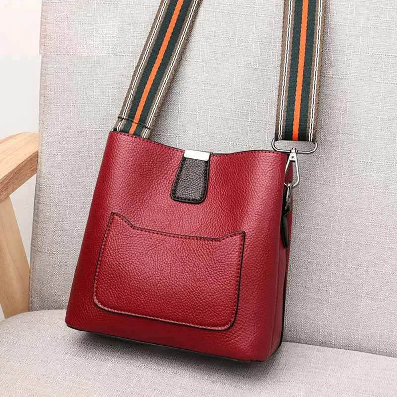 women's leather vintage fashion large capacity crossbody bag bucket bag