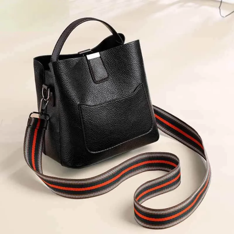 women's leather vintage fashion large capacity crossbody bag bucket bag