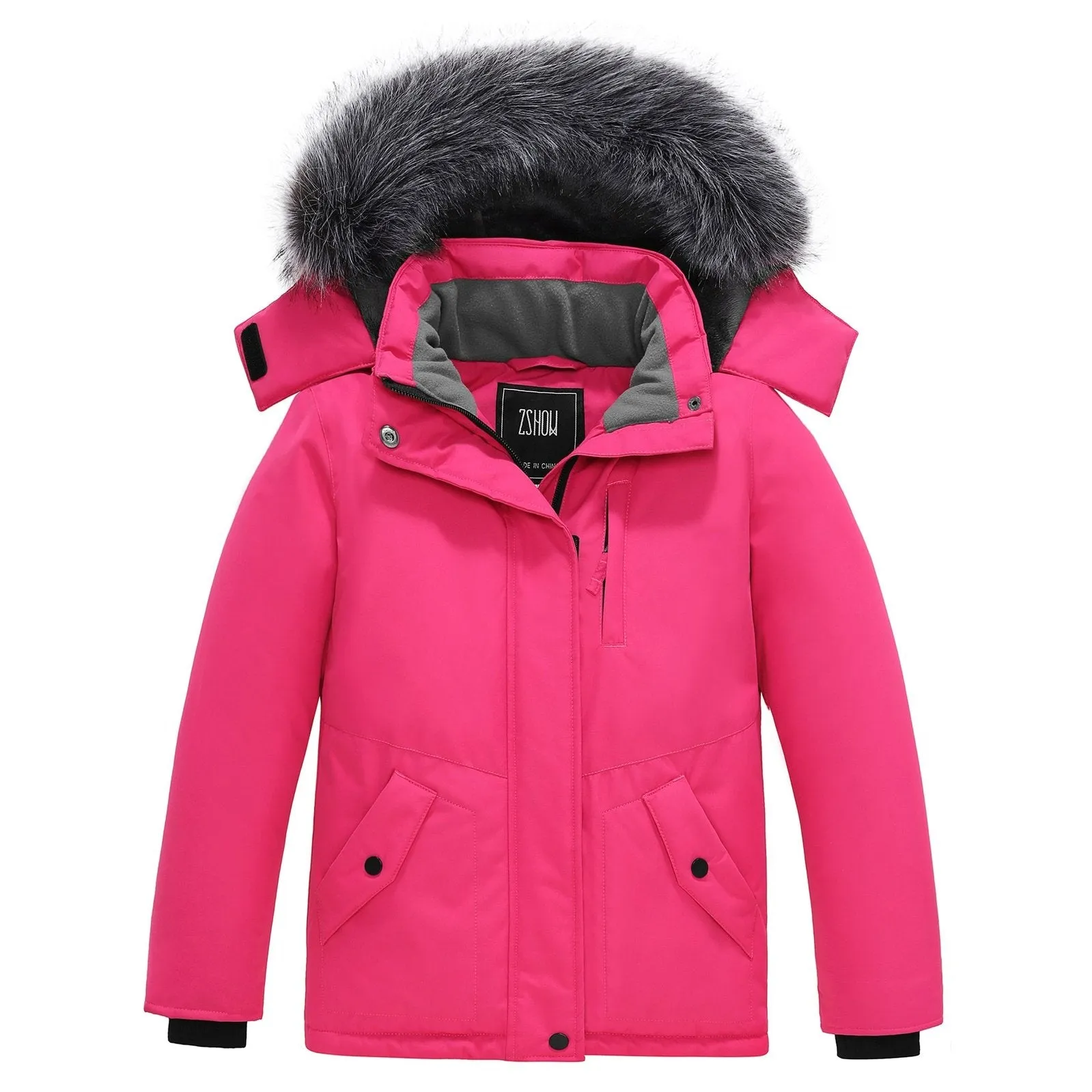 ZSHOW Girls' Hooded Winter Parka Coat Ultra Soft Fleeced Lined Hiking Puffer Jacket(Black,8)